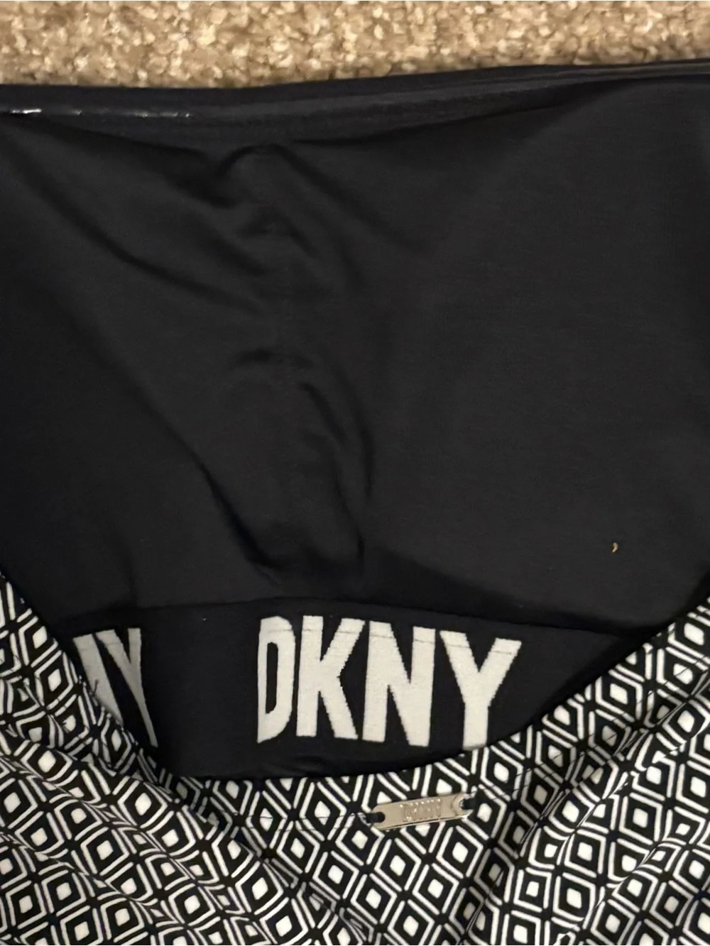 One Piece Swimsuit XL NWT DKNY Black White Geometric Print Shirred Tummy Control - Picture 4 of 6